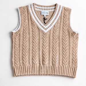 Freshman 1996 Cable Knit Sweater Vest Beige V-Neck Size L